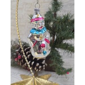 Vintage Snowman Clown Glass Christmas‎ Ornament West Germany Hand Painted Shiny
